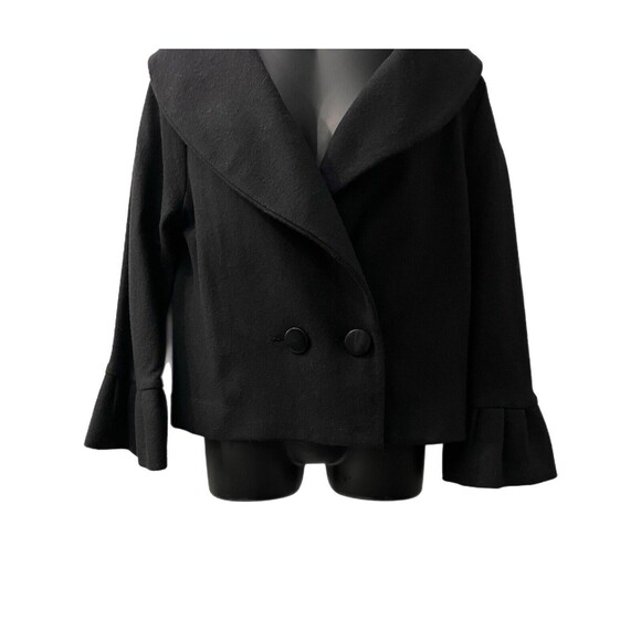 Thalian Xtact Women's Jacket Black Wool Blend Turkey M Bell Sleeves Wide Collar - Picture 4 of 9